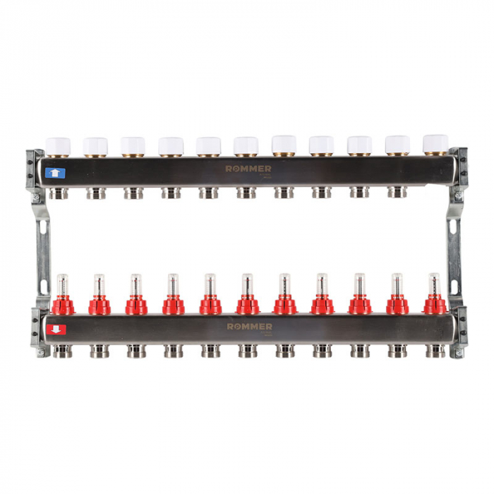 Коллекторная группа Rommer RMS-1200-000011 1"-3/4"EK×11 с расходомерами