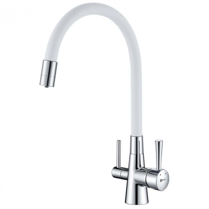 Смеситель для кухни LeMark COMFORT LM3075C-White однорукояточный, с переключателем на фильтр, хром/белый
