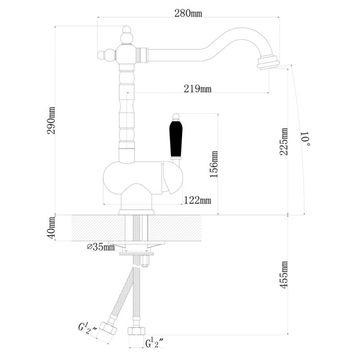 Смеситель для кухни Flortek ОДА FL однорукояточный, черный