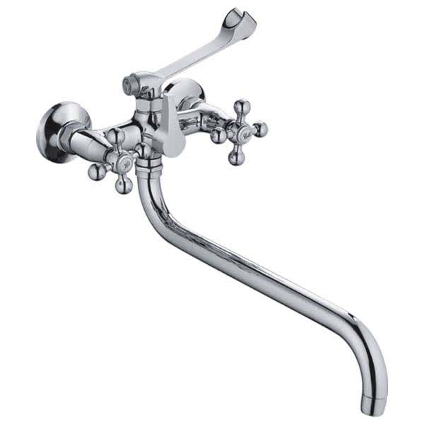 Смеситель для ванны Haiba HB2619-3 двухрукояточный, длинный излив, хром