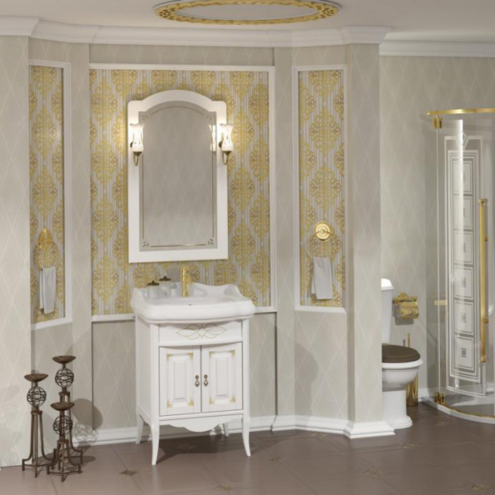 Комплект мебели для ванной комнаты Opadiris ЛОРЕНЦО 60, белый матовый с бежевой патиной