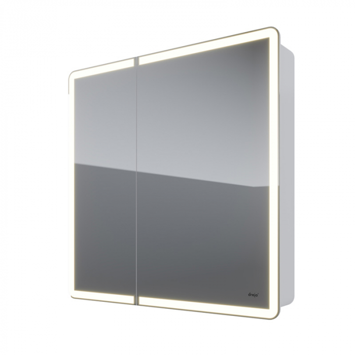 Зеркальный шкаф Dreja POINT 80, 2 дверцы, 2 стеклянные полки, бесконтактный выключатель, LED-подсветка, электрическая розетка, белый