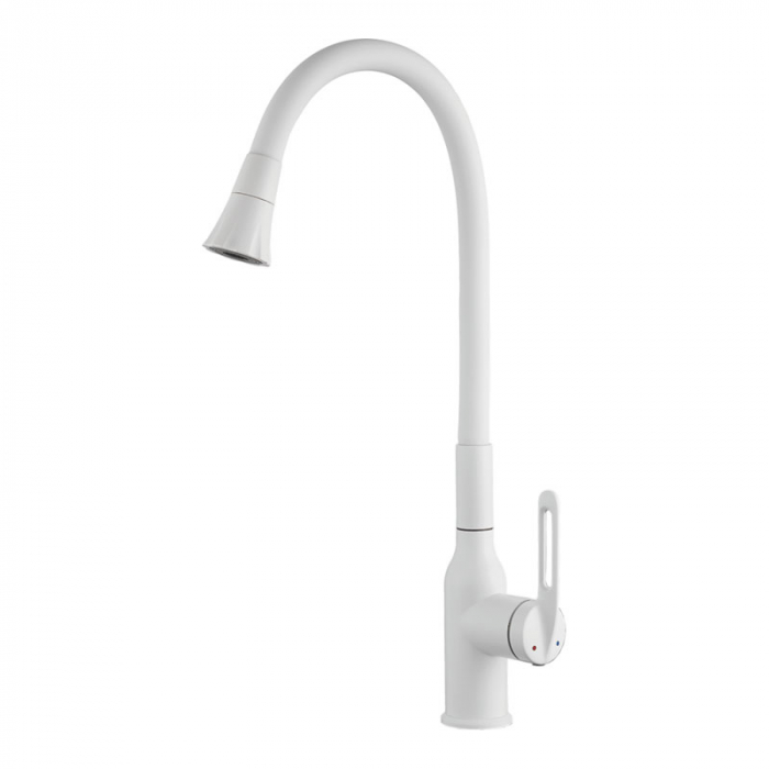 Смеситель для кухни Haiba HB42830-8 однорукояточный, с гибким изливом, белый