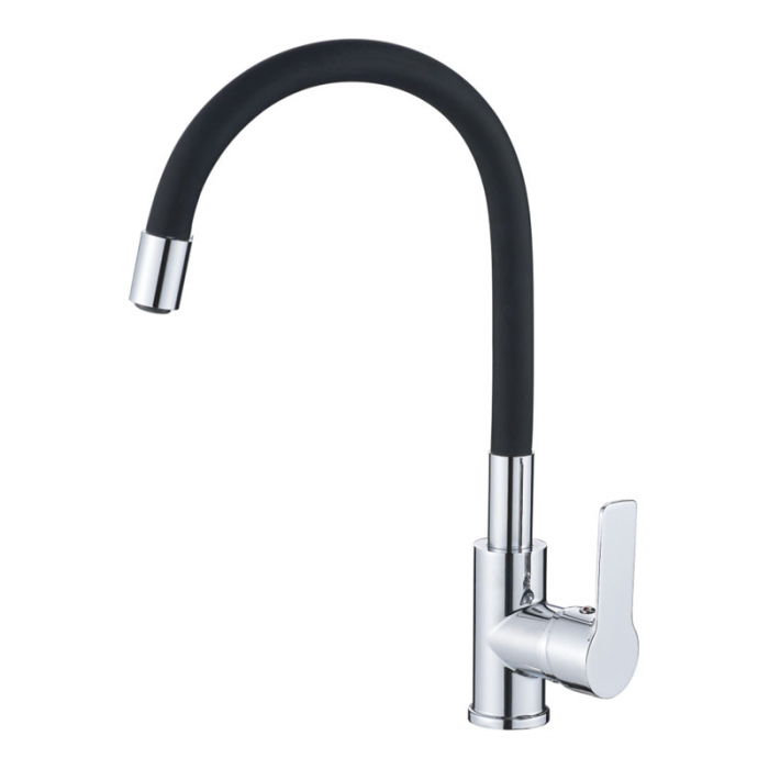 Смеситель для кухни Haiba HB70112-7 однорукояточный, гибкий излив, черный/хром