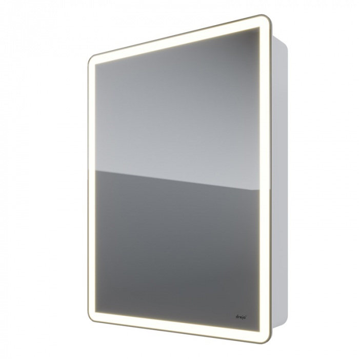 Зеркальный шкаф Dreja POINT 60, 1 дверца, 2 стеклянные полки, бесконтактный выключатель, LED-подсветка, электрическая розетка, белый