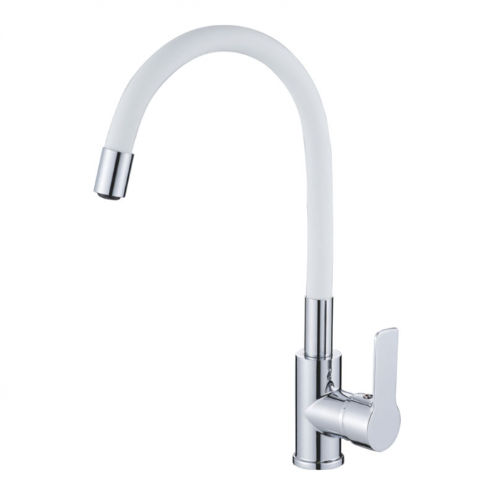 Смеситель для кухни Haiba HB70112-8 однорукояточный, гибкий излив, белый/хром