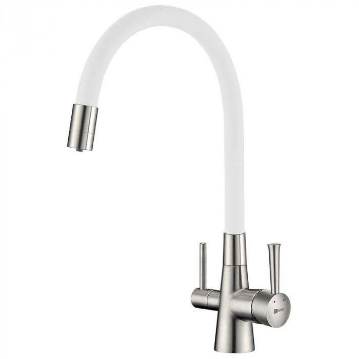 Смеситель для кухни LeMark COMFORT LM3075BN-White однорукояточный, с переключателем на фильтр, никель