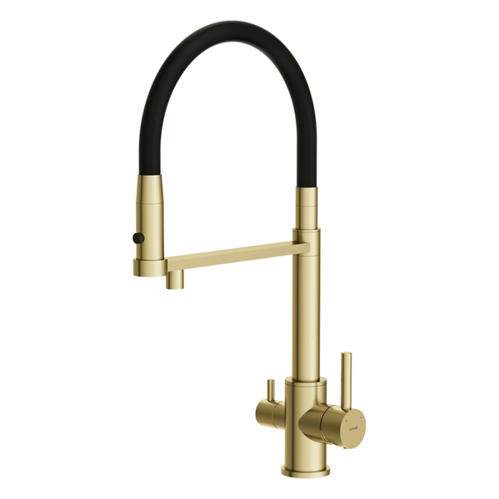 Смеситель для кухни Cersanit ZEN однорычажный с фильтром с гибким изливом золотой