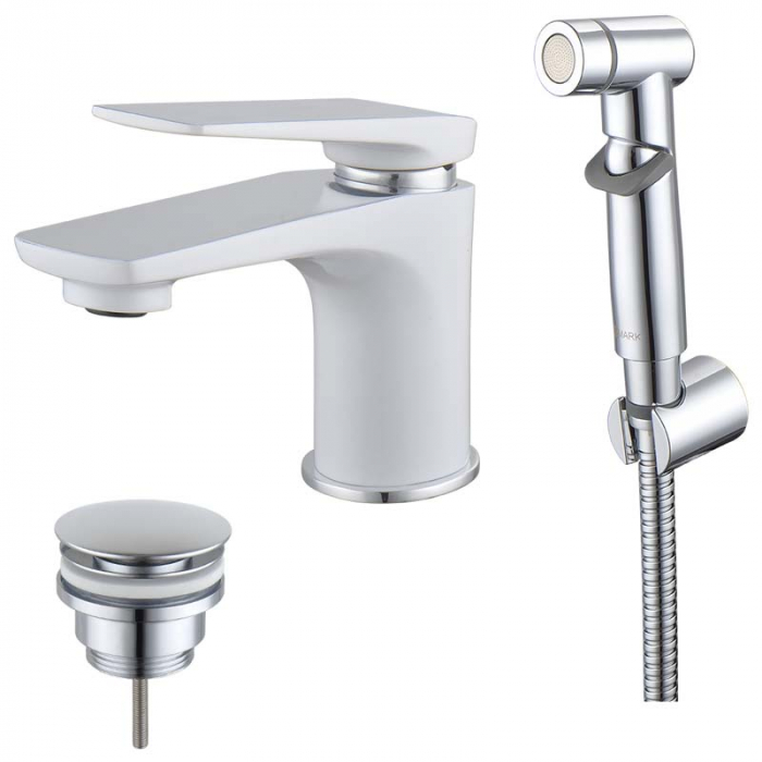 Смеситель для раковины с гигиеническим душем LeMark ALLEGRO LM5916CW однорукояточный, хром/белый
