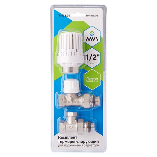 Комплект терморегулирующий прямой для подключения радиатора MVI 1/2", 3 в 1