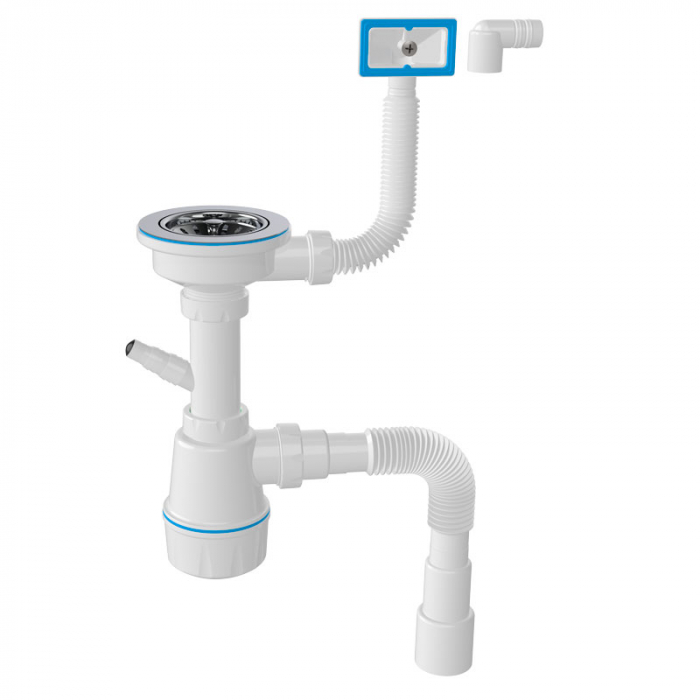 Сифон для кухонной мойки Aquanova 1047 3.1/2"×40 с прямоугольным переливом, с отв. с/м, с г.т. 40×40/50