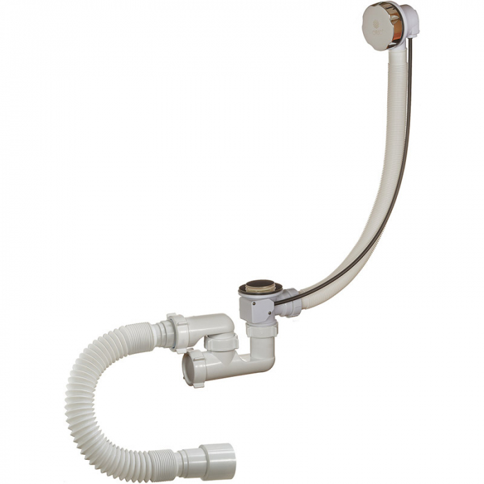 Сифон для ванны 1.1/2"×40 регулируемый, полуавтомат, с переливом и гибкой трубой 40-40/50 Orio А-28089