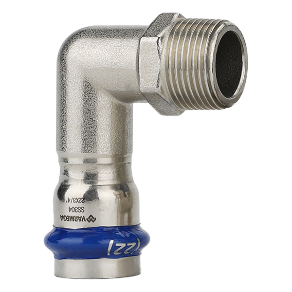 Угольник 90° раструбный с НР 15x1/2" Varmega Inox Press