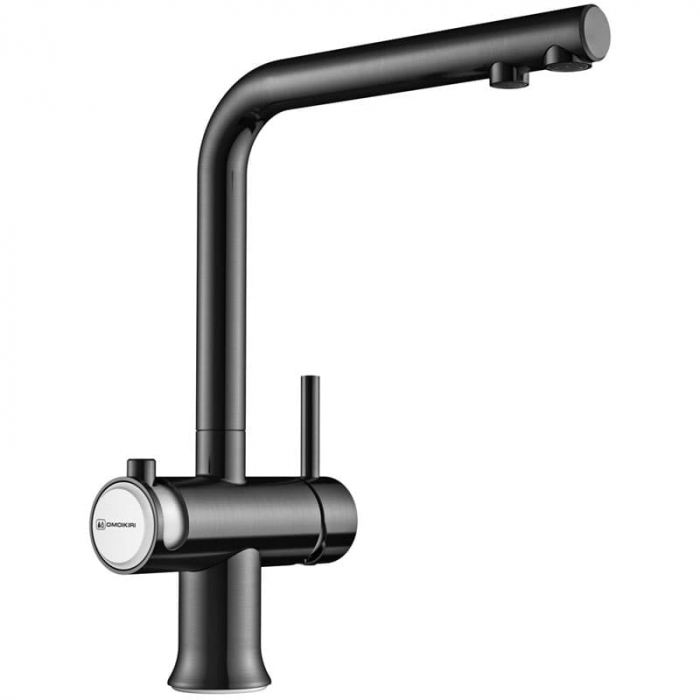 Смеситель для кухни Omoikiri HOTARU-GM-WH однорукояточный, с переключателем на фильтр, вороненая сталь/белый