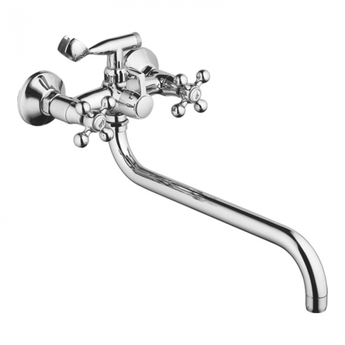 Смеситель для ванны Haiba HB2619-2 двухрукояточный, длинный излив, хром
