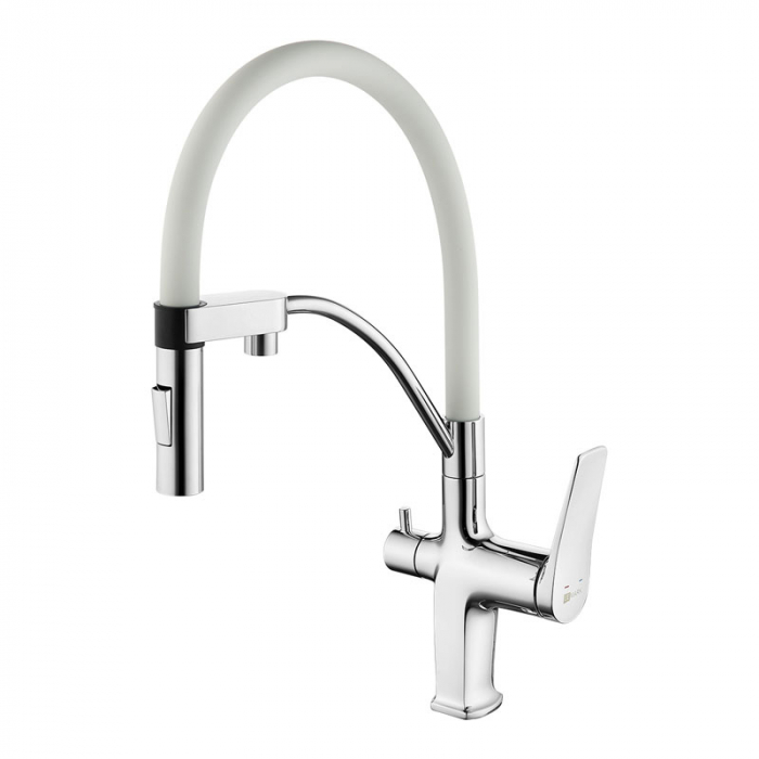 Смеситель для кухни LeMark COMFORT LM3074C-White однорукояточный, с гибким изливом, хром/белый