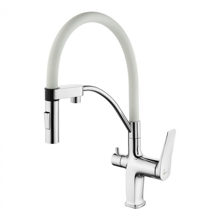 Смеситель для кухни LeMark COMFORT LM3074C-White однорукояточный, с гибким изливом, хром/белый