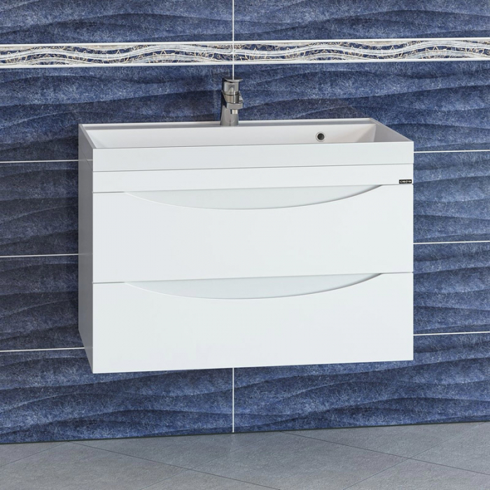 Тумба для раковины Санта Сатурн-80 2 ящика подвесная (ум. Classic-80 литьевой мрамор) 700271