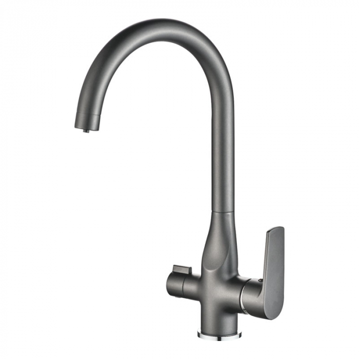 Смеситель для кухни Haiba HB76533-3 однорукояточный, с переключателем на фильтр, пепельный