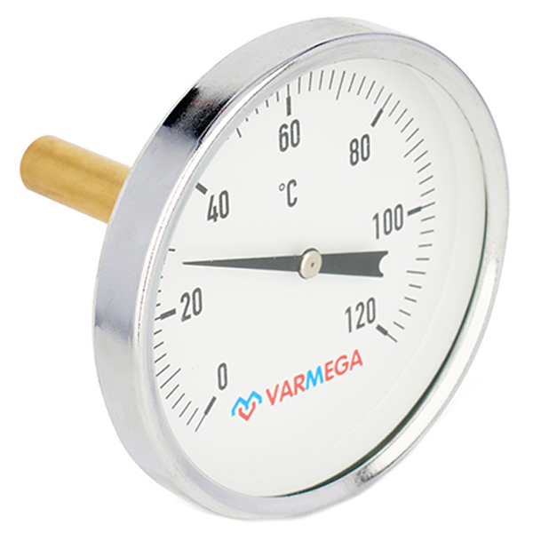 Термометр биметаллический Varmega 100 мм (0...+120 °C) G1/2 штуцер 50 мм, болт