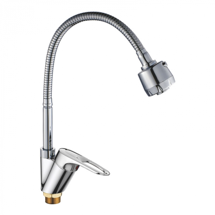 Смеситель для кухни Haiba HB4304-3 однорукояточный, с гибким изливом и лейкой, хром