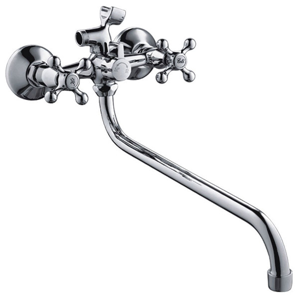 Смеситель для ванны Cron CN2208 двухрукояточный, длинный излив, хром