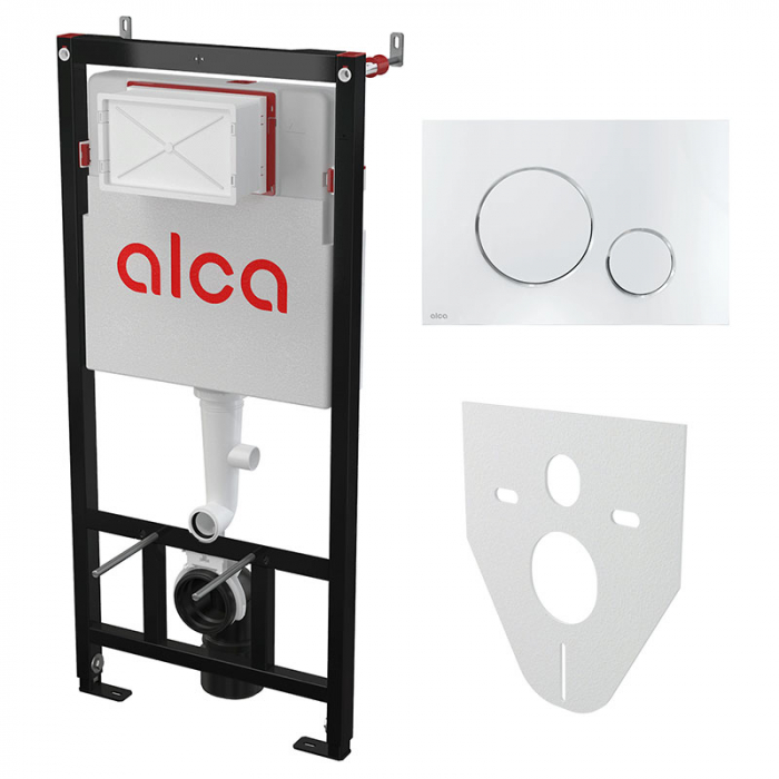 Комплект инсталляции 4 в 1 AlcaDrain AM101/1120+M671+M91 с хромированной клавишей смыва и шумоизоляцией