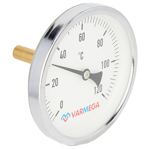 Термометр биметаллический Varmega 80 мм (0...+120 °C) G1/2 штуцер 50 мм, болт