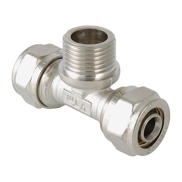 Тройник обжимной с переходом на наружную резьбу 16-1/2" Valtec VTm.333.N.160416
