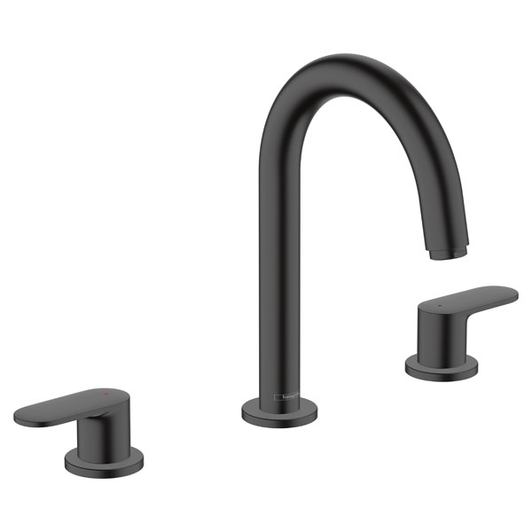 Смеситель для раковины Hansgrohe Vernis Blend на 3 отверстия, 150, со сливным гарнитуром, матовый черный (71553670)