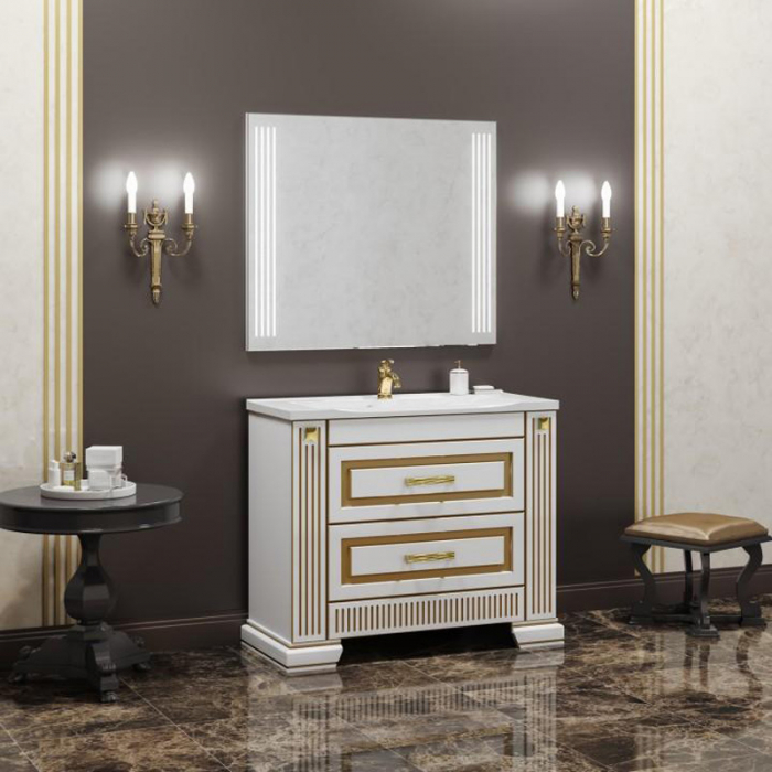 Комплект мебели для ванной комнаты Opadiris ОНИКС 100, белый/золото