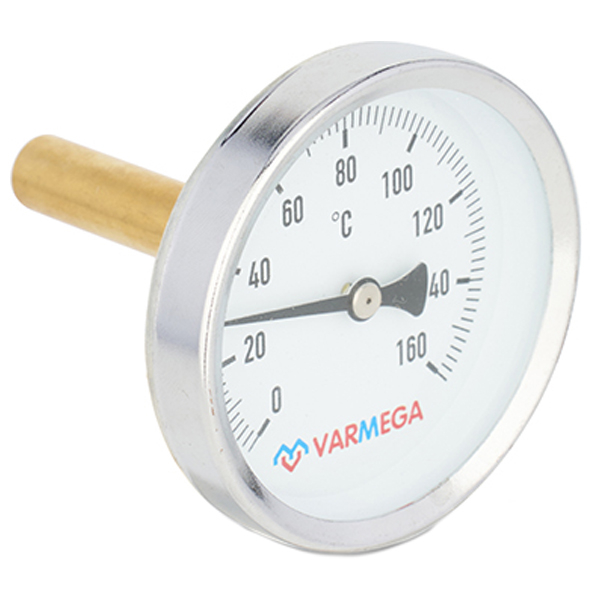 Термометр биметаллический Varmega 63 мм (0...+160 °C) G1/2 штуцер 50 мм