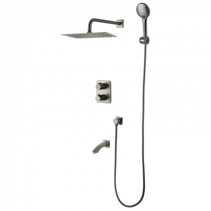 Смеситель для ванны LeMark BRONX LM3742GM термостатический, встраиваемый в стену, графит