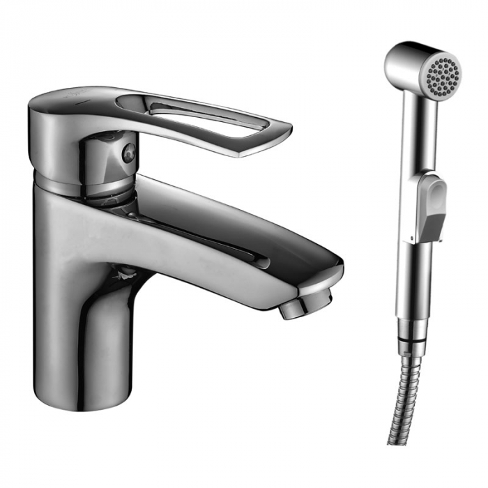 Смеситель для раковины с гигиеническим душем Rossinka T40-15 однорукояточный