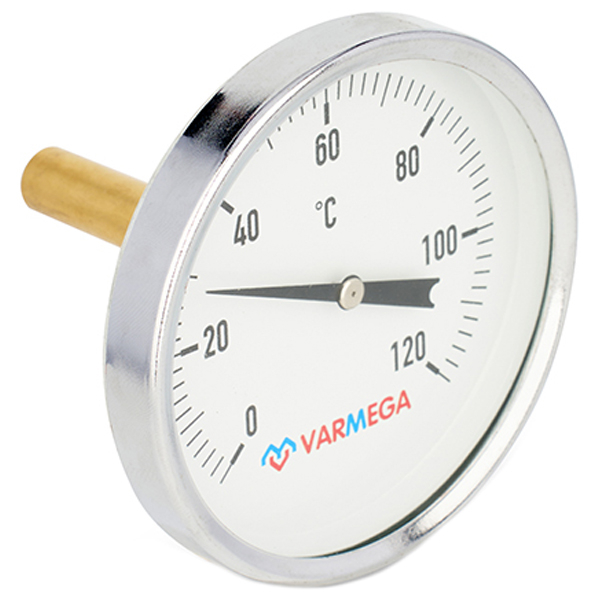 Термометр биметаллический Varmega 100 мм (0...+120 °C) G1/2 штуцер 75 мм