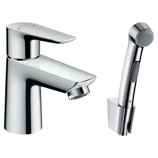 Смеситель для раковины Hansgrohe Talis E однорукояточный, 80, с гигиеническим душем, со сливным клапаном Push-Open, хром (71729000)