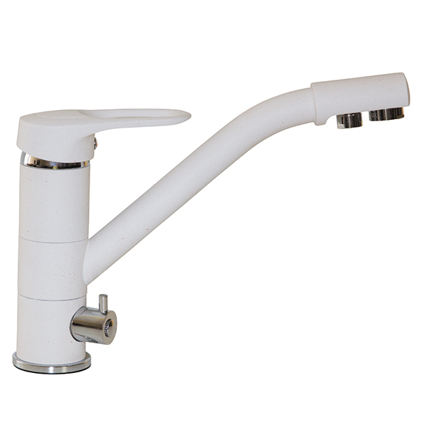 Смеситель для кухни Mixline ML-GS05 (331) однорукояточный, с переключателем на фильтр, белый