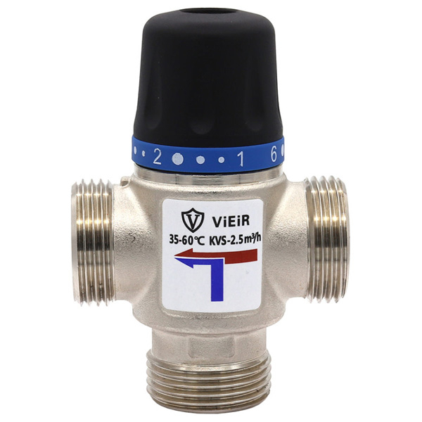 Клапан смесительный термостатический трехходовой Vieir VR181 DN25 (1") 35-60 °C, н-н-н, латунь