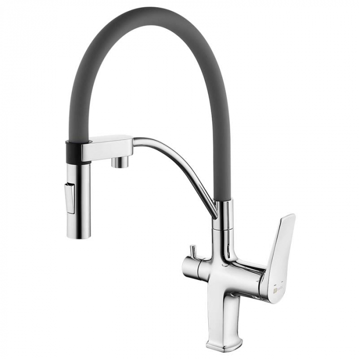 Смеситель для кухни LeMark COMFORT LM3074C-Gray однорукояточный, с переключателем на фильтр, хром/серый