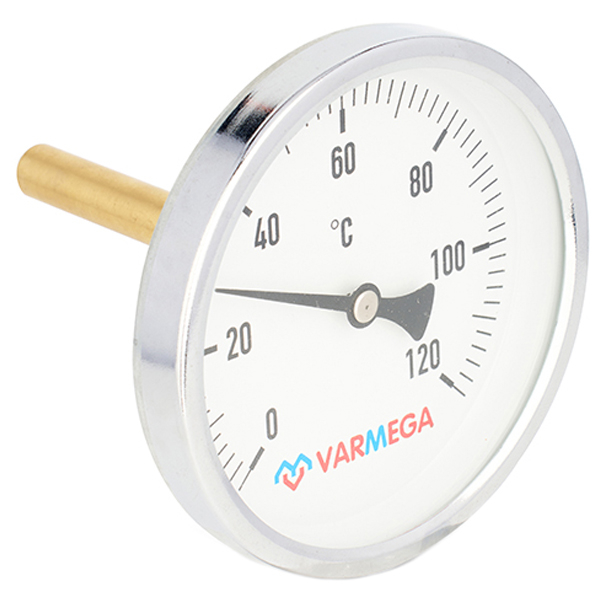 Термометр биметаллический Varmega 80 мм (0...+120 °C) G1/2 штуцер 75 мм
