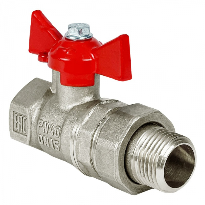 Кран шаровой с американкой Valfex 11Б27фт1М DN15 (1/2") PN40 в-н баб. латунь ник.