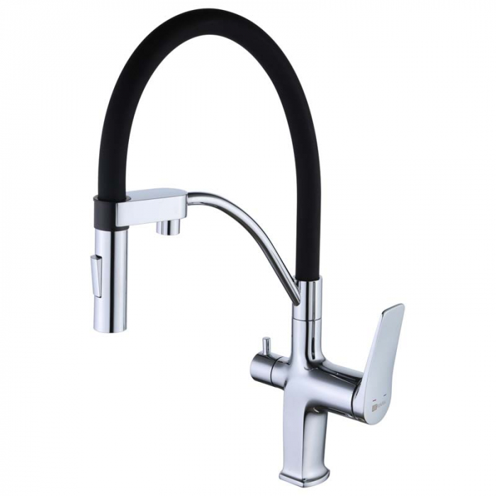 Смеситель для кухни LeMark COMFORT LM3074C однорукояточный, с переключателем на фильтр, хром/черный