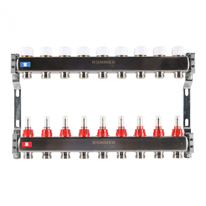 Коллекторная группа Rommer RMS-1200-000009 1"-3/4"EK×09 с расходомерами