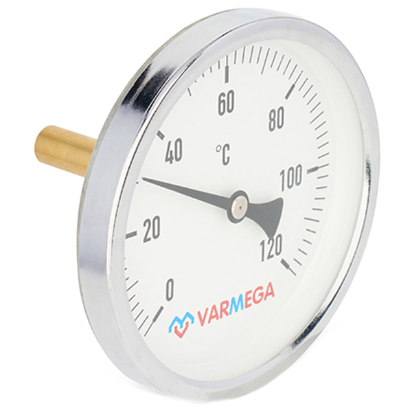 Термометр биметаллический Varmega 80 мм (0...+120 °C) G1/2 штуцер 50 мм