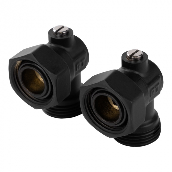 Набор нижнего подключения радиатора угловой раздельный Royal Thermo 3/4"х3/4" EK черный