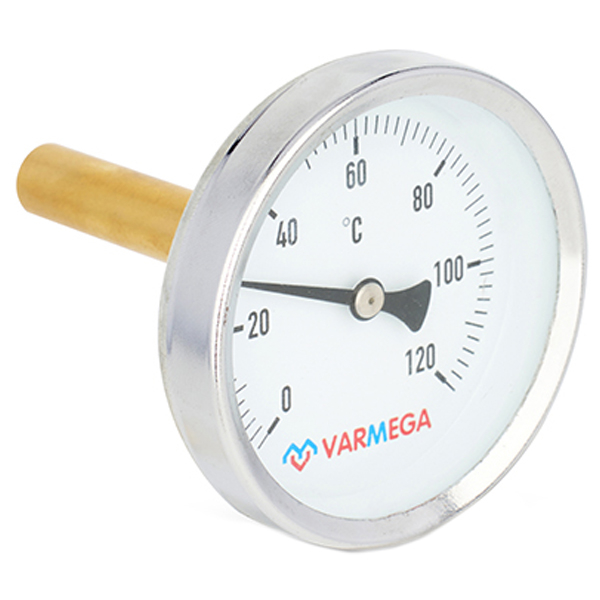 Термометр биметаллический Varmega 63 мм (0...+120 °C) G1/2 штуцер 75 мм