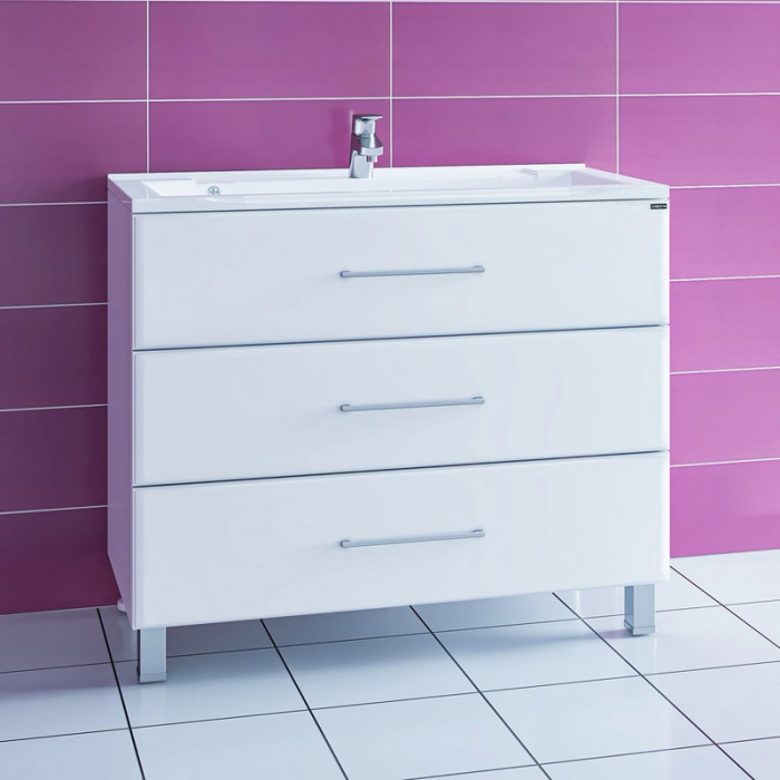 Тумба для раковины Санта Омега-100 3 ящика напольная (ум. Elen-100 литьевой мрамор) 207017