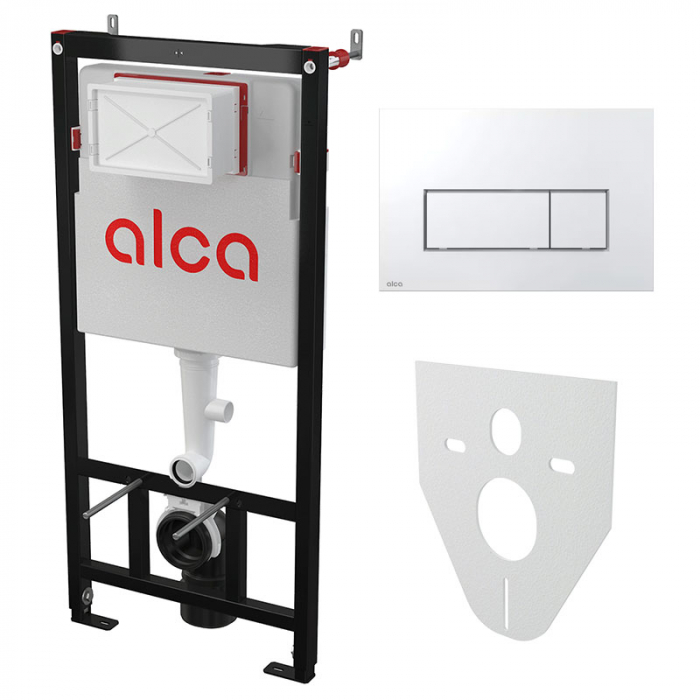 Комплект инсталляции 4 в 1 AlcaDrain AM101/1120+M571+M91 с хромированной клавишей смыва и шумоизоляцией
