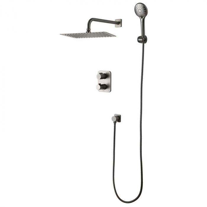 Смеситель для ванны LeMark BRONX LM3749GM термостатический, встраиваемый в стену, графит