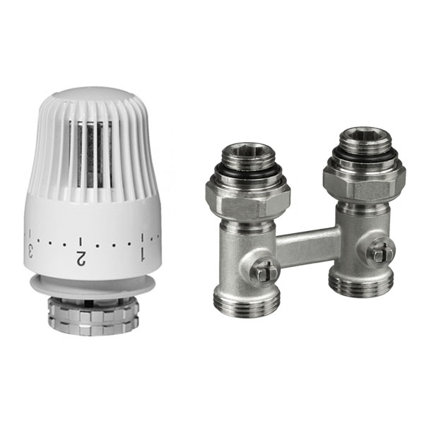 Комплект для радиаторов с нижним подключением: клапан Ридан LV-KB 3/4"×3/4" прямой + термоэлемент TR 84